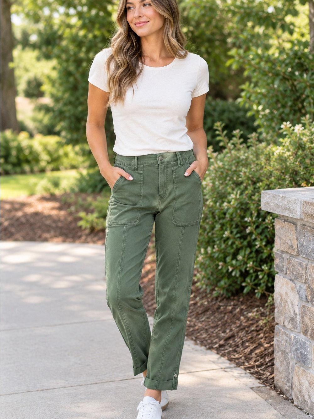 White House Black Market WHBM Olive Green Utility Pants Size 4 Mid Rise